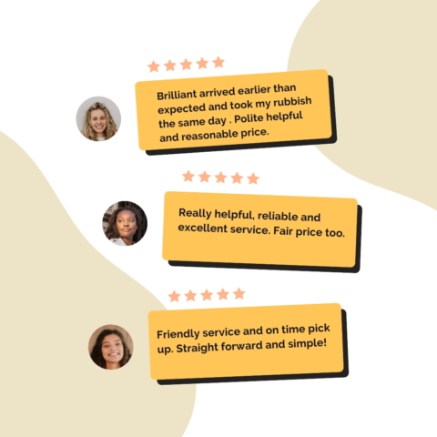 Customer reviews for Rubbish Clearance Newbury showing 5-star ratings for fast, reliable rubbish removal and waste clearance services.