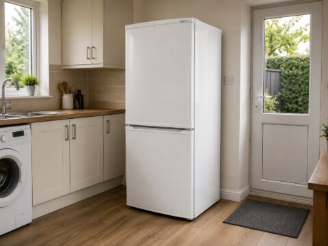 White fridge-freezer in a bright modern kitchen, representing fridge disposal in Newbury.